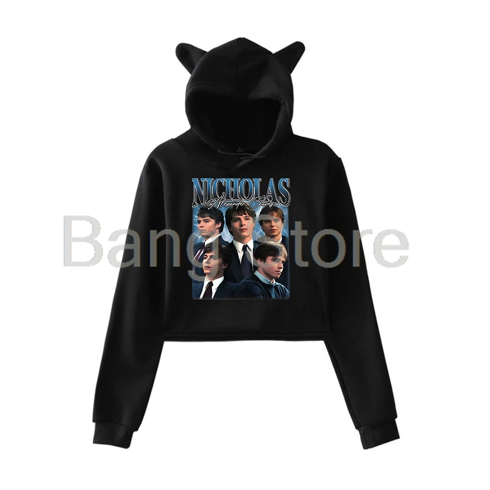 

Nicholas Chavez Vintage Cat Ear Hoodie Women Long Sleeve Sweatshirts Casual Streetwear Crop Tops