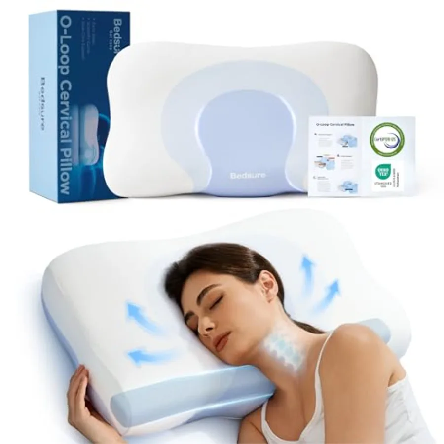 

Ergonomic Cervical Neck Pillow with Memory Foam for Side Back Sleepers Orthopedic Shape Supports Head and Neck Relieves Shoulde