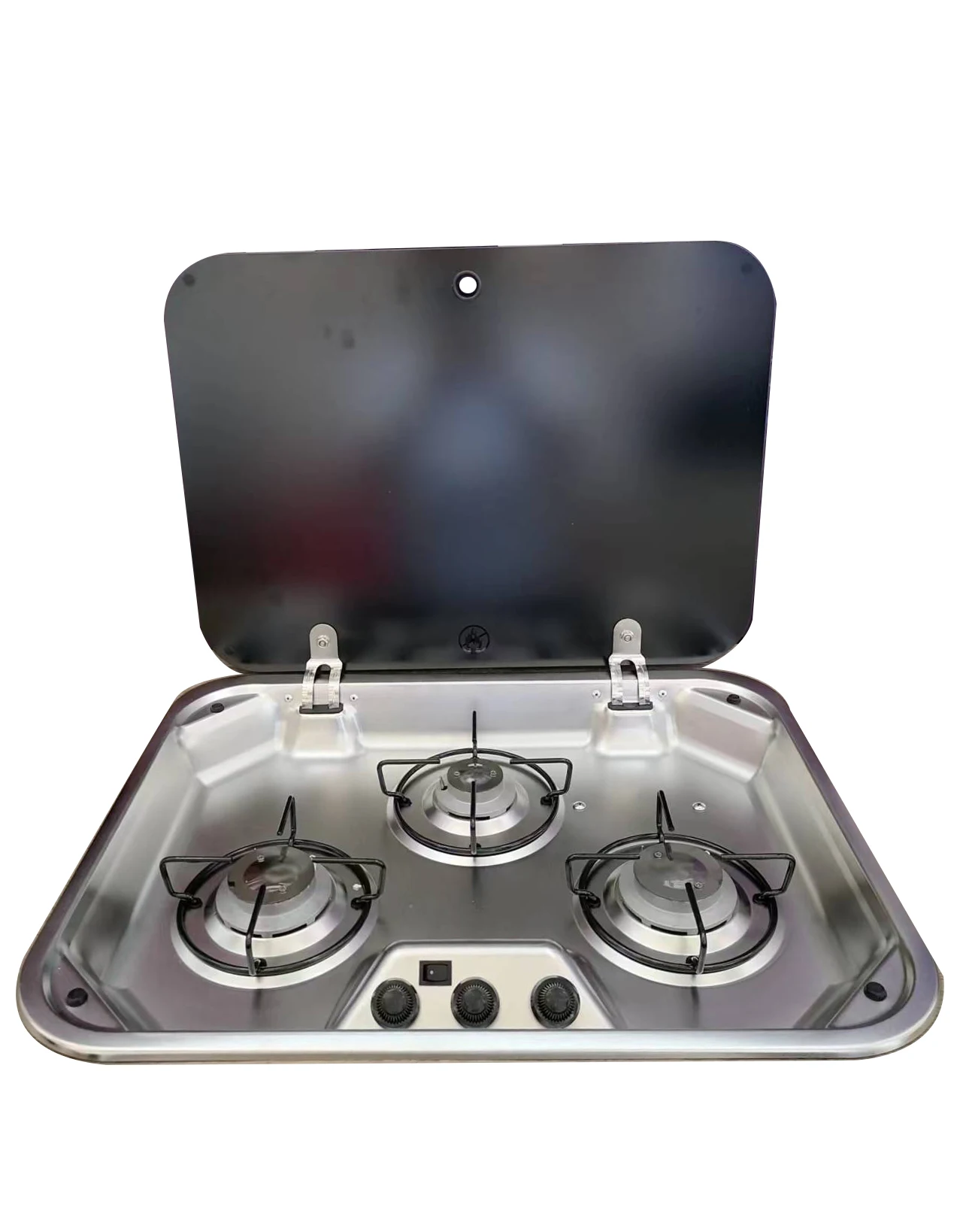 

GUANGRUN Domestic Three Burner Gas Hob Piezoelectric Ignition Stainless Steel SUS304 Construction Silver Black CE Certified RV
