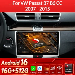 Android 16 Wireless Carplay Auto For VW Volkswagen Passat B6 B7 CC 2010 - 2015 Car Radio Multimedia Video Player Navi GPS 4G DSP
