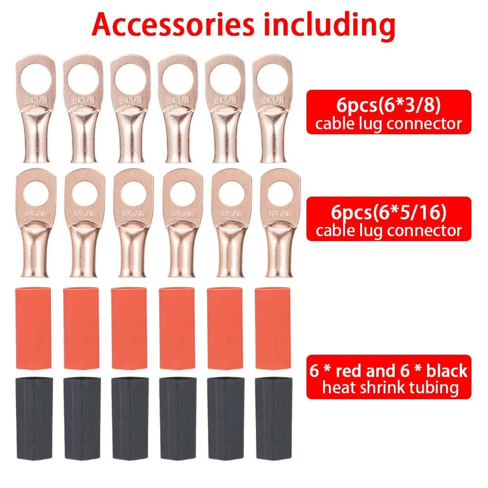 

Battery Power Welding Cable PVC Tinned Copper Wire 6AWG Gauge 5/16 And 3/8 M8/M10 Thickened Terminals Heat Shrink Tubes 2M