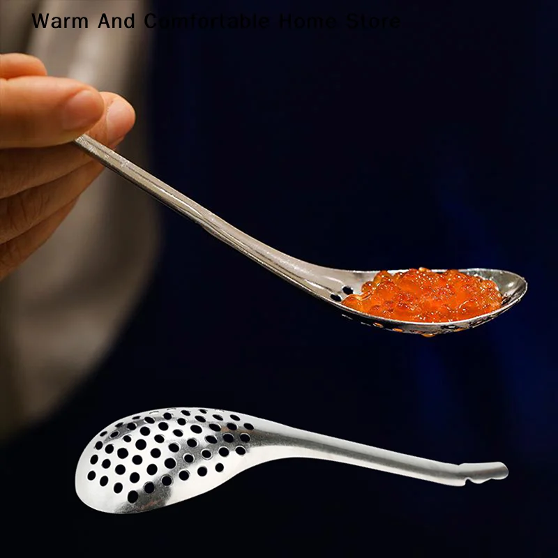 1Pc 56 Holes Caviar Spoon Hot Pot Filter Spoon with Long Handle Vintage Tea Spoon Shovel Set Small Spoons 56 Holes Kitchen Tools