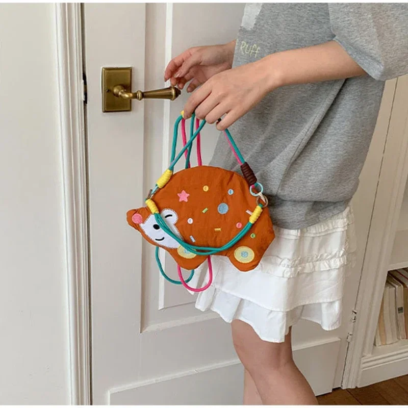 Niedliche Cartoon-Tier-Stickerei Umhängetasche, Bunte Mini-Geldbörse, Leichte Nylon-Kinder-Handytasche, Damen-Schultertasche – Detail 16