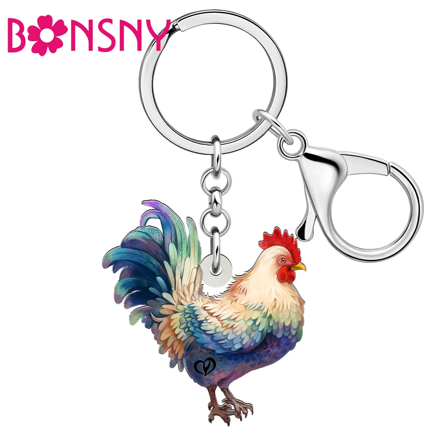 Bonsny-女性、ロースター、チキン、ファームアニマル、女の子、バックパック、財布、車のキー、子供のためのギフト用のアクリルキーホルダー