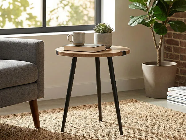 

23.6 Inch Round Coffee Table Mid Century Modern End Table for Living Room Home Easy Assembly Oak End Table Center Table