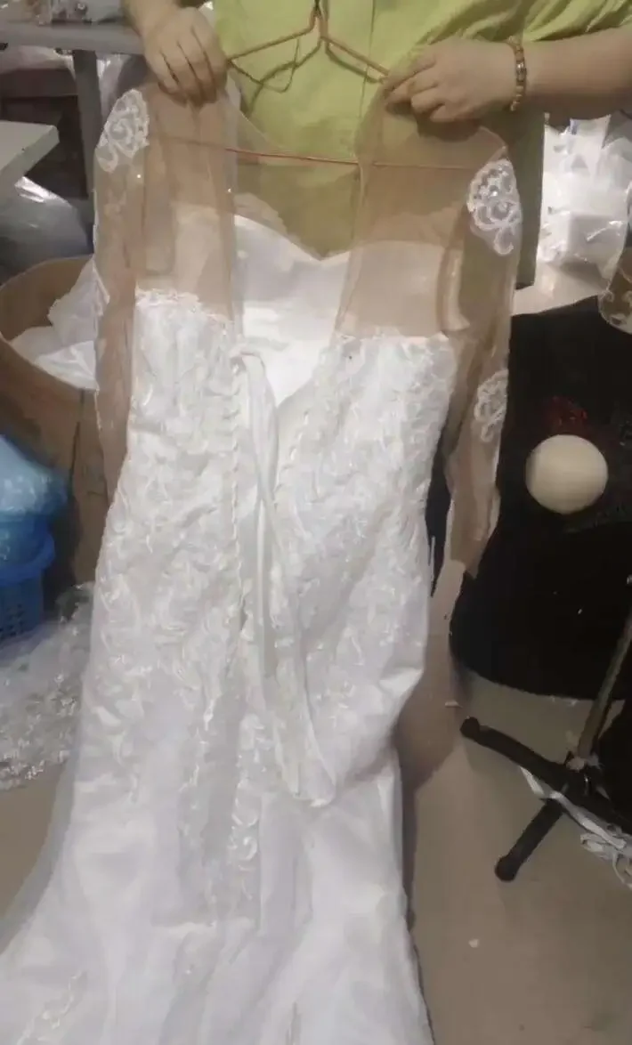 Vestido de novia de cola desmontable de sirena africana, moda personalizada, manga larga, encaje Retro, cola de pez nupcial, 2024