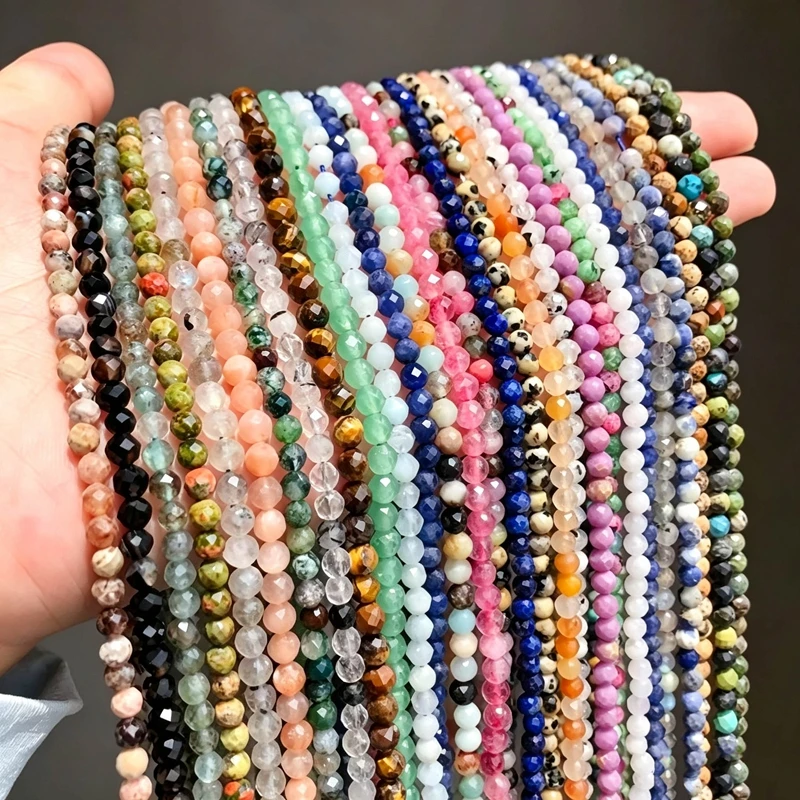 2 3 4mm Faceted Beads Natural Aquamarine Lapis Lazuli Tourmaline Amethyst Stone Beads For Jewelry Making DIY Accessories