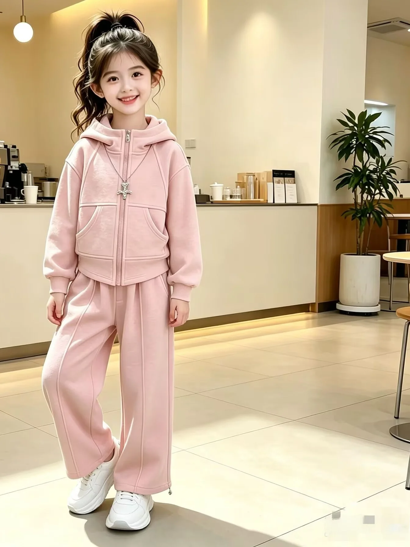 Girls Casual Hooded Zipper Top Bottoms Set Autumn Fashionable Two-Piece Suit Little Girl Stylish Outfit School Uniform Altern...