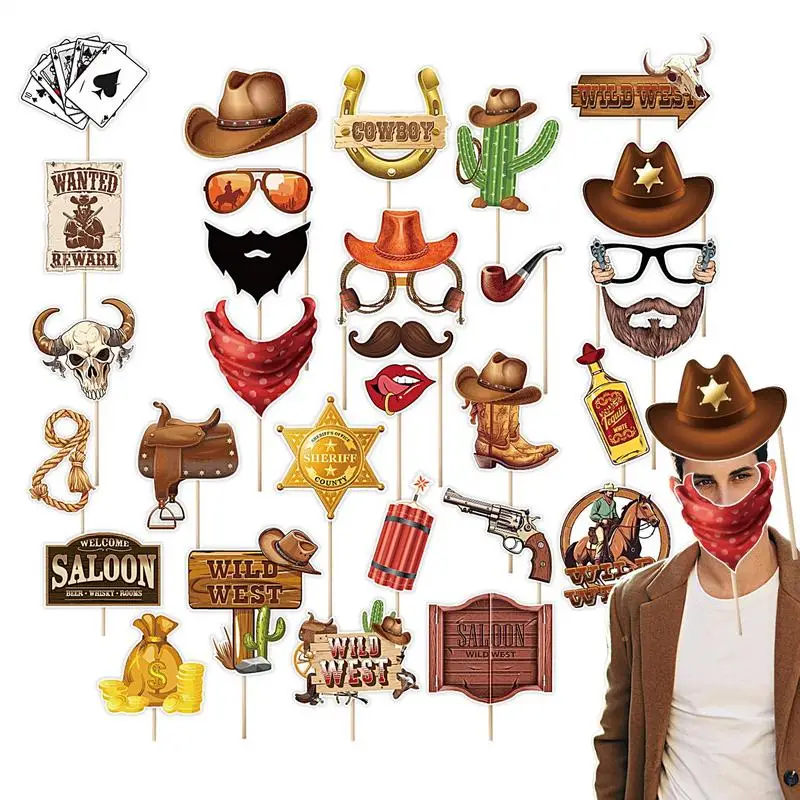 Western Cowboy Photo Booth Props Parties Photo Booth Props Western Photo Booth Props Kit With Sticks Country Theme Photo Booth