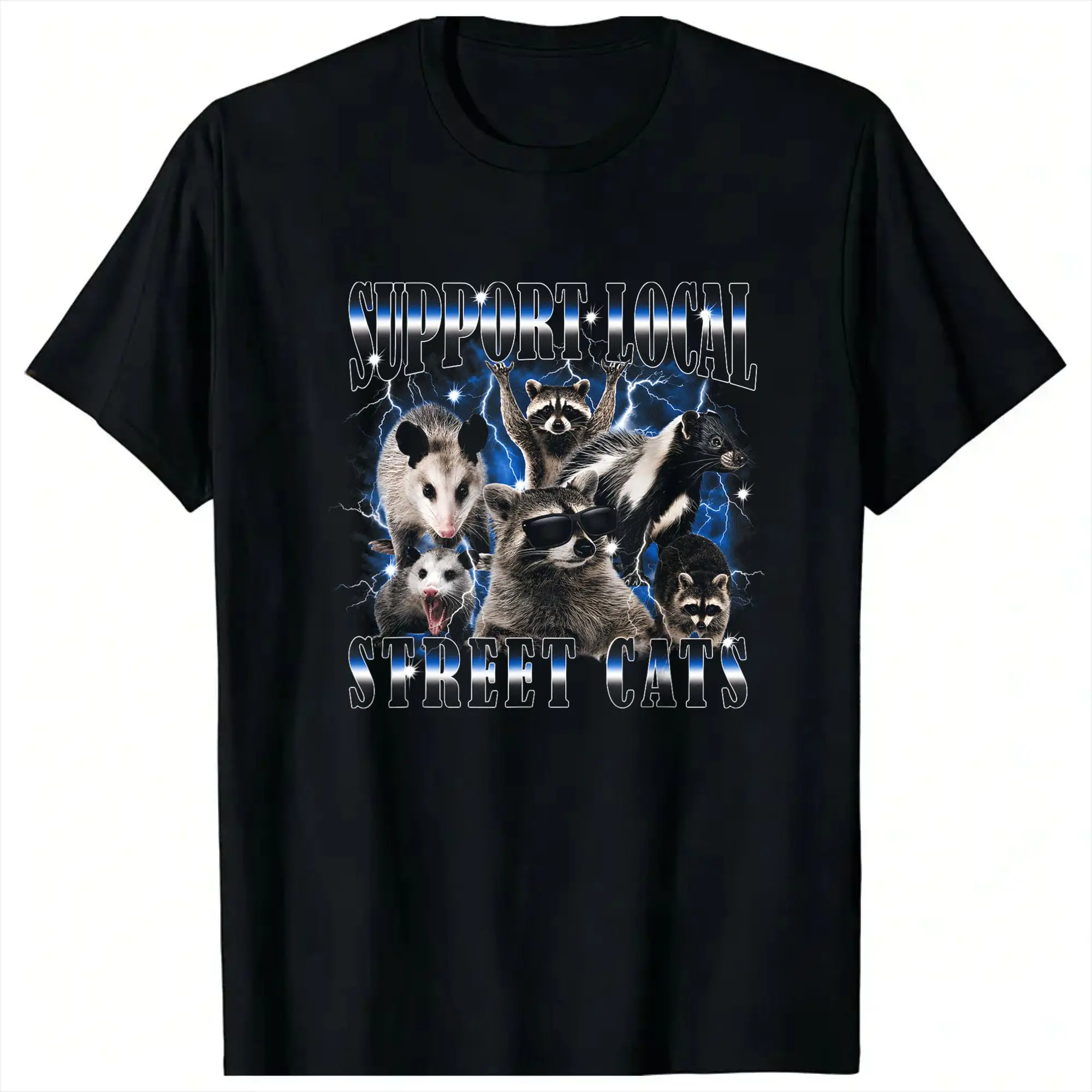 Harajuku T Shirt Summer Support Local Street Cats Raccoon Opossum Skunk Meme Fashion Tee Shirt for Couple Short Sleeve Tees