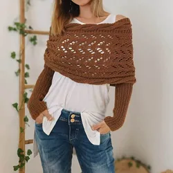 Knitting Wool Twist Shawl Women's Elegance Solid Color Long Sleeve Off Shoulder Scarf Autumn Fashion Outwears Pullovers Sweater