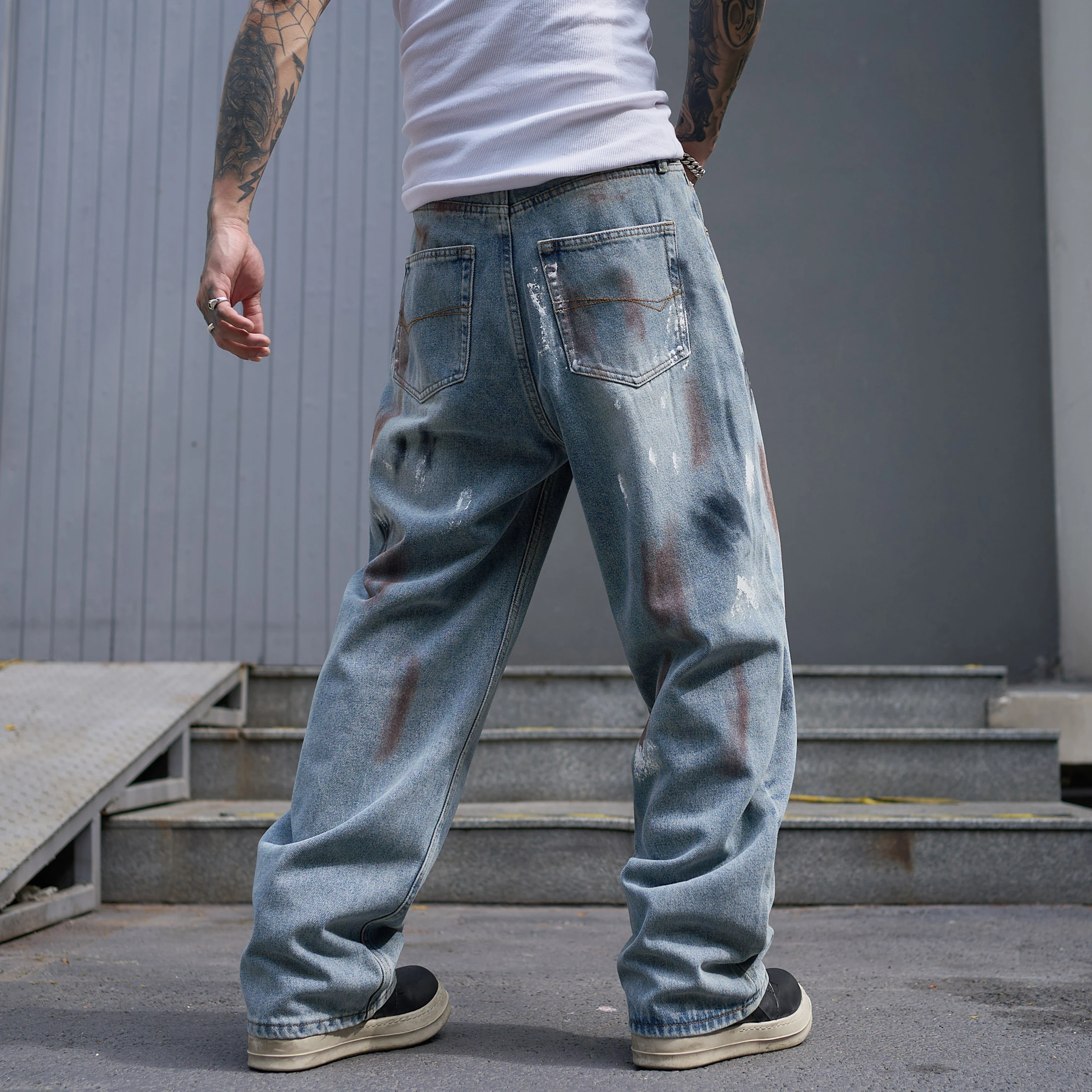 A02 RockCanRoll Jeans jeans lavados de boa qualidade e soltos e elegantes