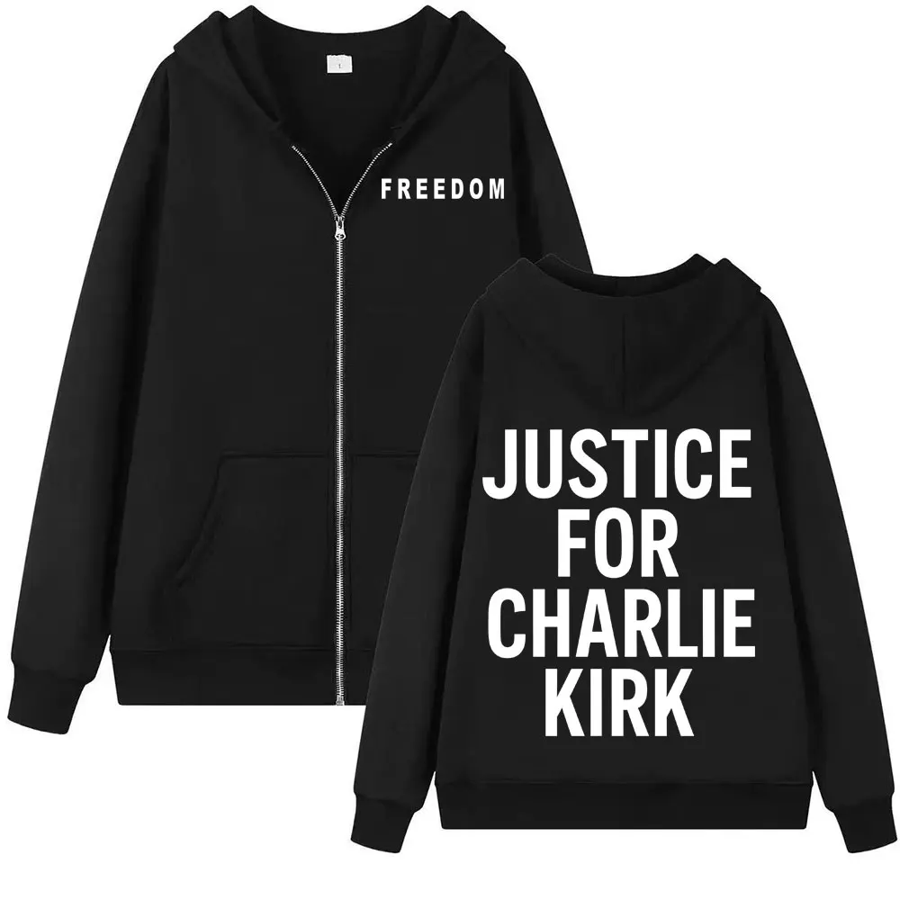 العدالة لتشارلي كيرك الحرية سستة هوديس الرجال النساء الأزياء القوطية المتضخم سترة البلوز Bodywarmer زمم البلوفرات