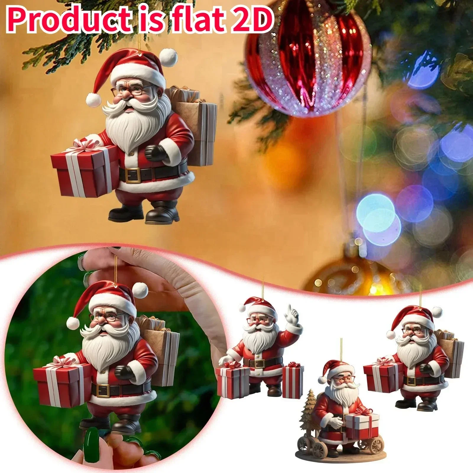 

2D Acrylic Flat Christmas Tree Decoration Cartoon Santa Claus Snowman Doll Christmas Ornaments Joy 2025 Noel Party Decor