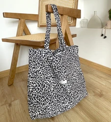 Retro Leopard Ladies Tote Shoulder Bag Large Capacity Women's Travel Purse Handbag Soft Fabric Female Eco Reusable Shopping Bags