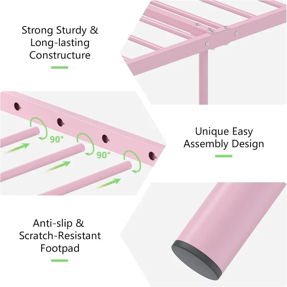 Quadros de cama modernos tamanho duplo para crianças, meninas, sem necessidade de mola de caixa, plataforma dupla, estrutura de cama com cabeceira e pés exclusivos