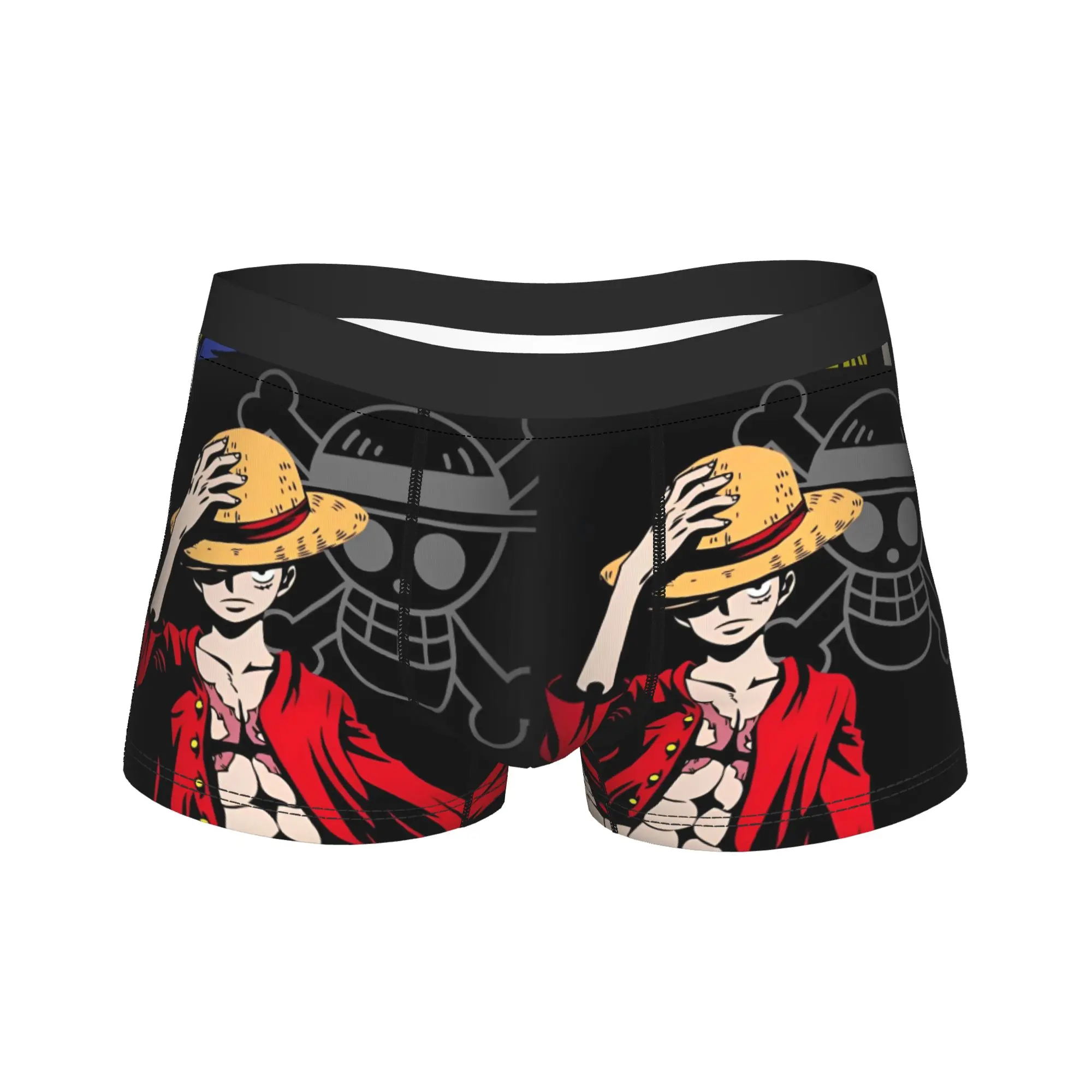 

Men's One Piece Monkey D Luffy Skull Boxer Briefs Shorts Panties Mid Waist Underwear Homme Funny Plus Size Underpants