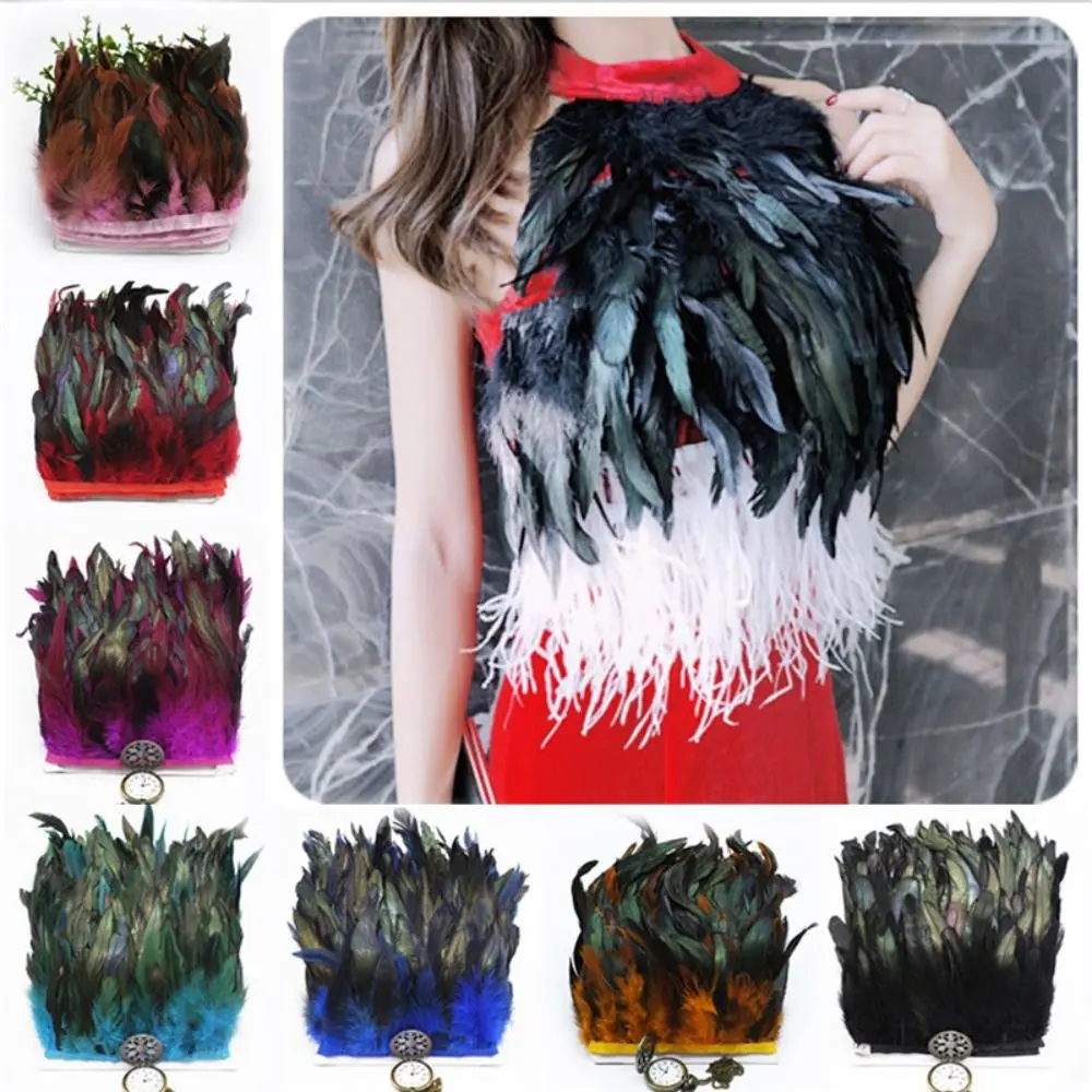 1 Meter Wedding Party Natural Turkey Feathers Ribbon Tassel Home Decor Feathers Trim 12-17cm DIY Apparel Fabric for Halloween