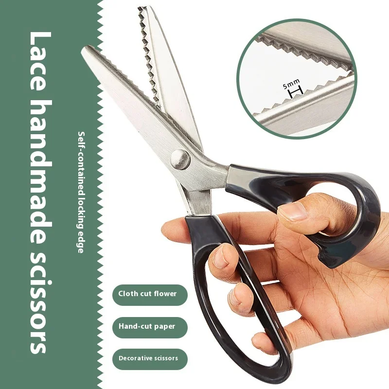 Large Wave Zigzag Lace Scissors, Triangular Lock Edge Sewing Scissors, Dogtooth DIY Craft Scissors