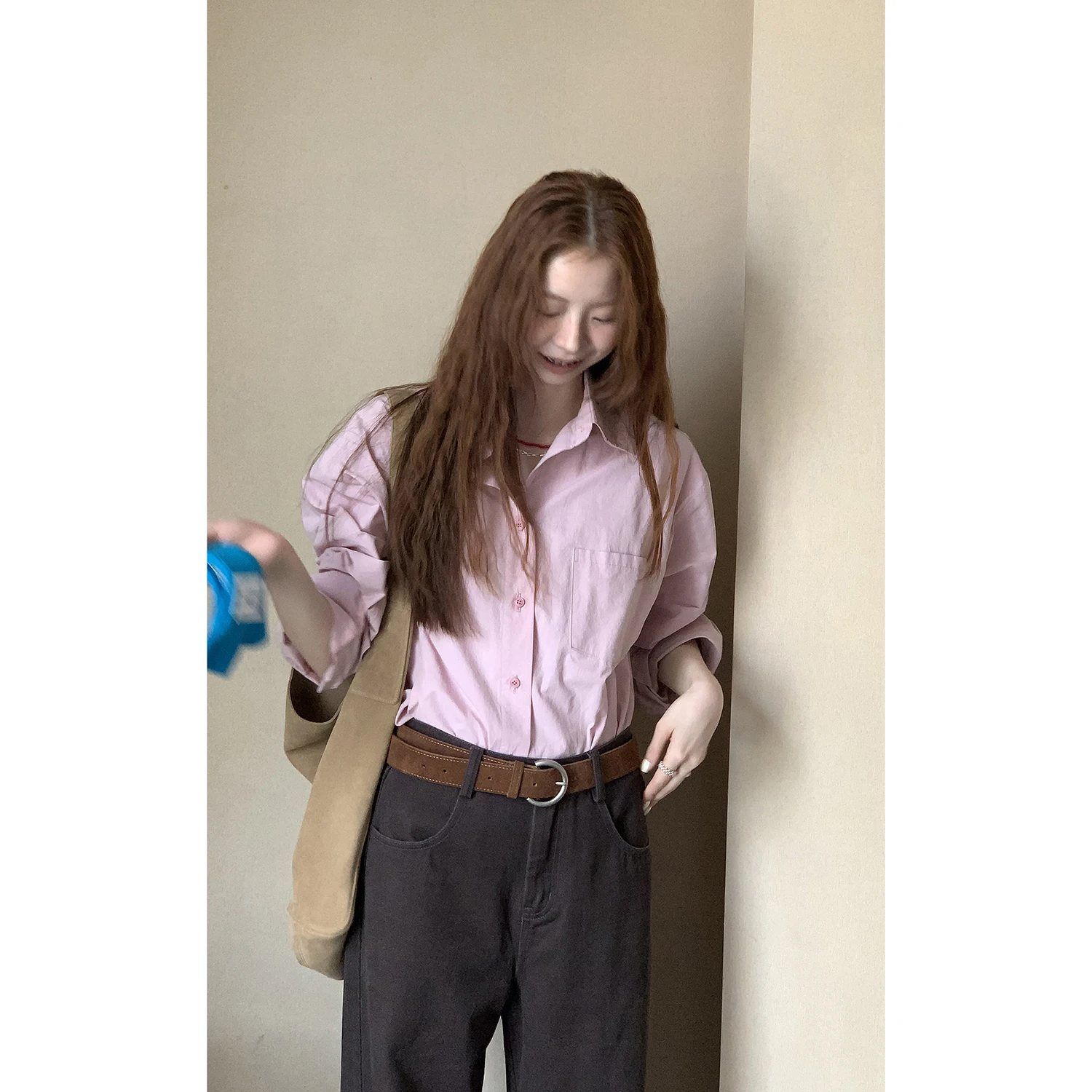 

HelloooEat Classic Pure Color Long Sve irt Versatile Commuter Sle Women's Faion Autumn Winter Cotton Casual Top