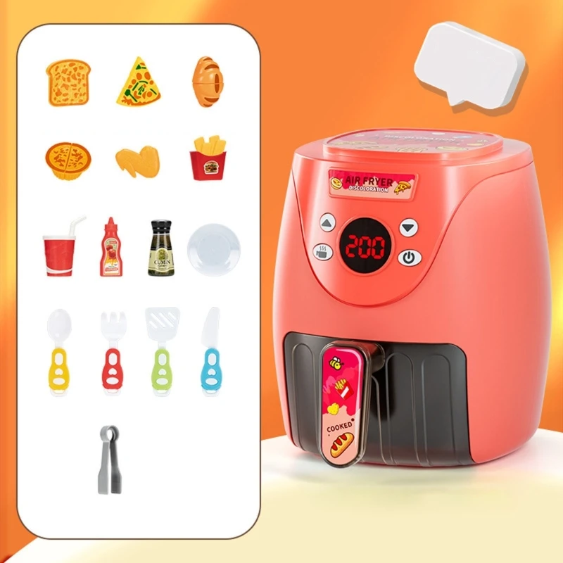 Air Fryer Pretend Chef Toy Education Music Kitchen Toy Montessori Activity Kids Interactive Fine Motor Skill Cutting Toy