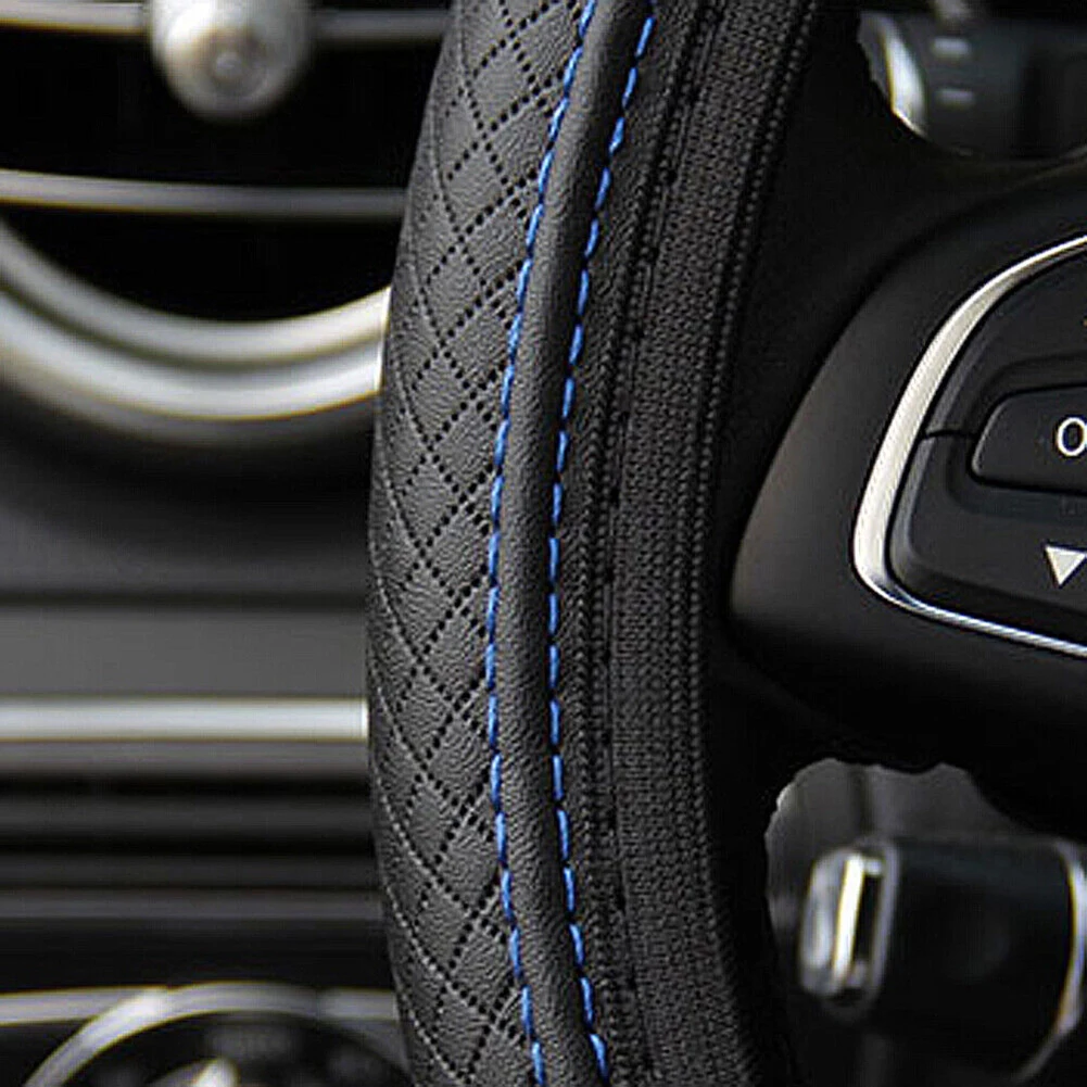 PU Leather Wearable 1pcs Steering Wheel Cover Leather Stretchy Auto Breathable High Quality Steering Wheel Cover