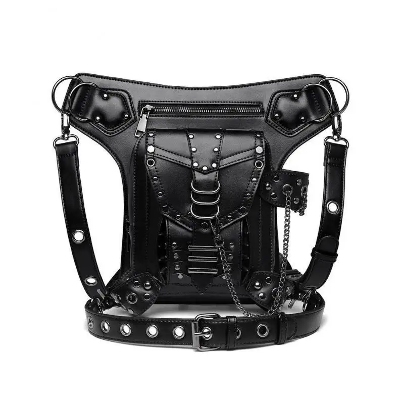 Fashion Chain Bag Women's Steampunk Rivet Motorcar Bag Women's Shoulder Crossbody Bags Women's Travel Waist Bags Motorcycle Bags