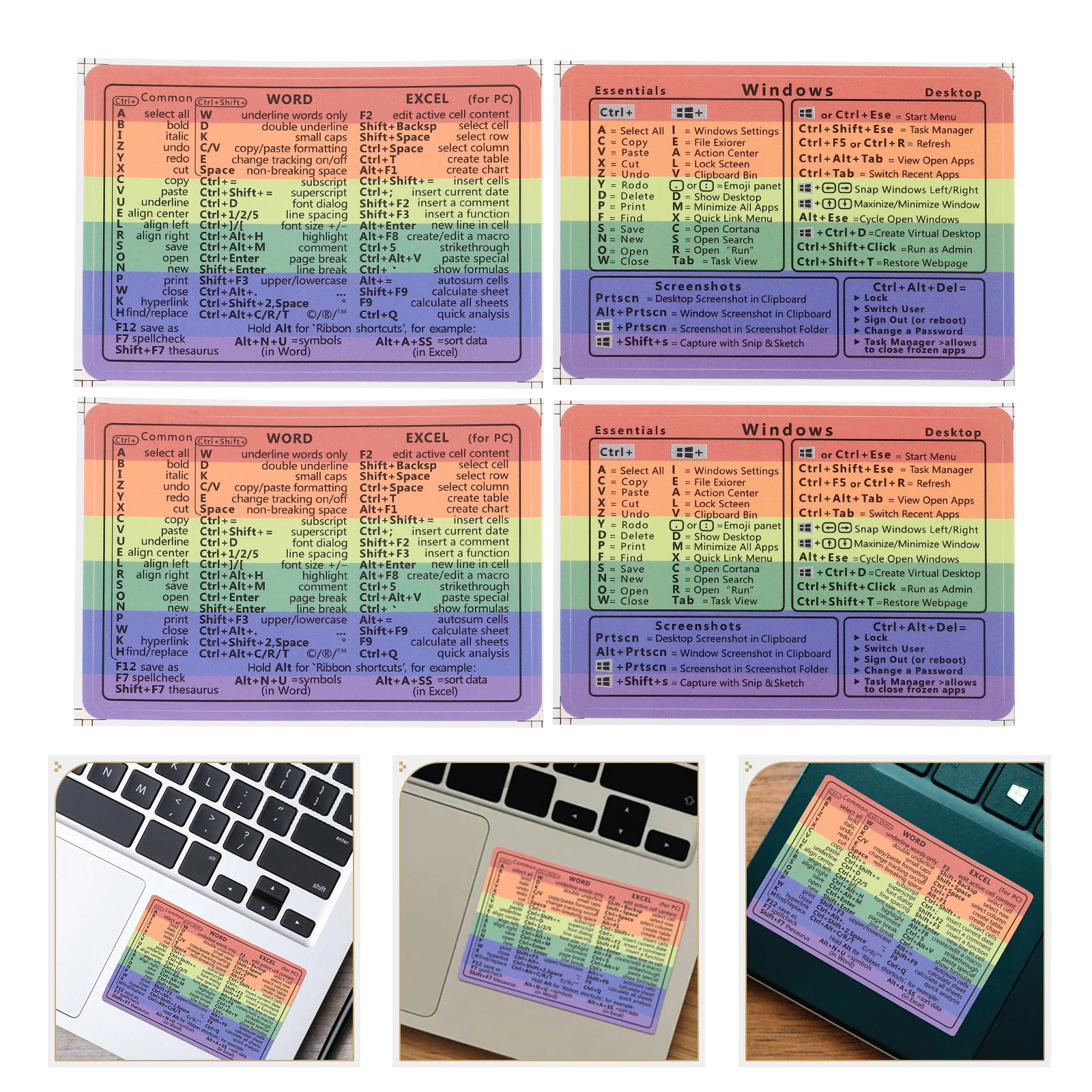 

4 Sheets Laptop Shortcut Stickers Self-Adhesive Paper Material For Easy Keyboard Access Reference Replacement Computer Accessory