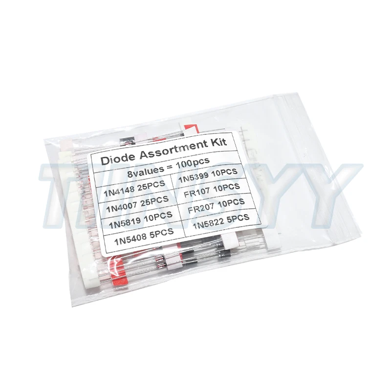 Fast Switching Schottky Diode Kit Set 1N4148 1N4007 1N5819 1N5399 1N5408 1N5822 FR107 FR207, 8 Values = 100 pcs, Electronic Comp