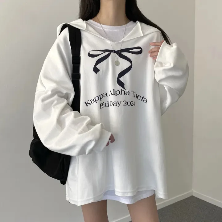 

Женская толстовка, весна-осень, новые свободные белые утолщенные толстовки с v-образным вырезом без шляпы, топ с узлом-бабочкой, модная повседневная одежда 2025