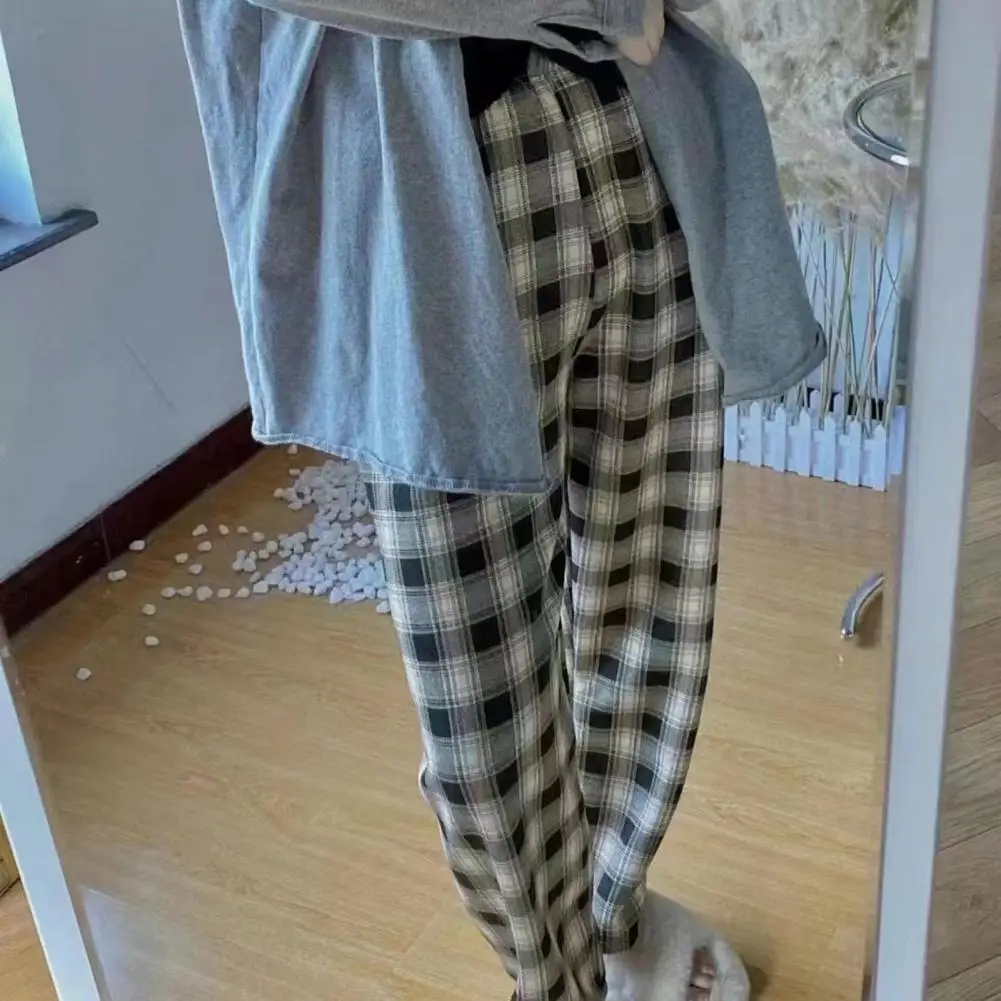 

Женские клетчатые брюки с высокой талией и широкими штанинами, зимние брюки с бархатной подкладкой для женщин, стильные теплые брюки для погоды