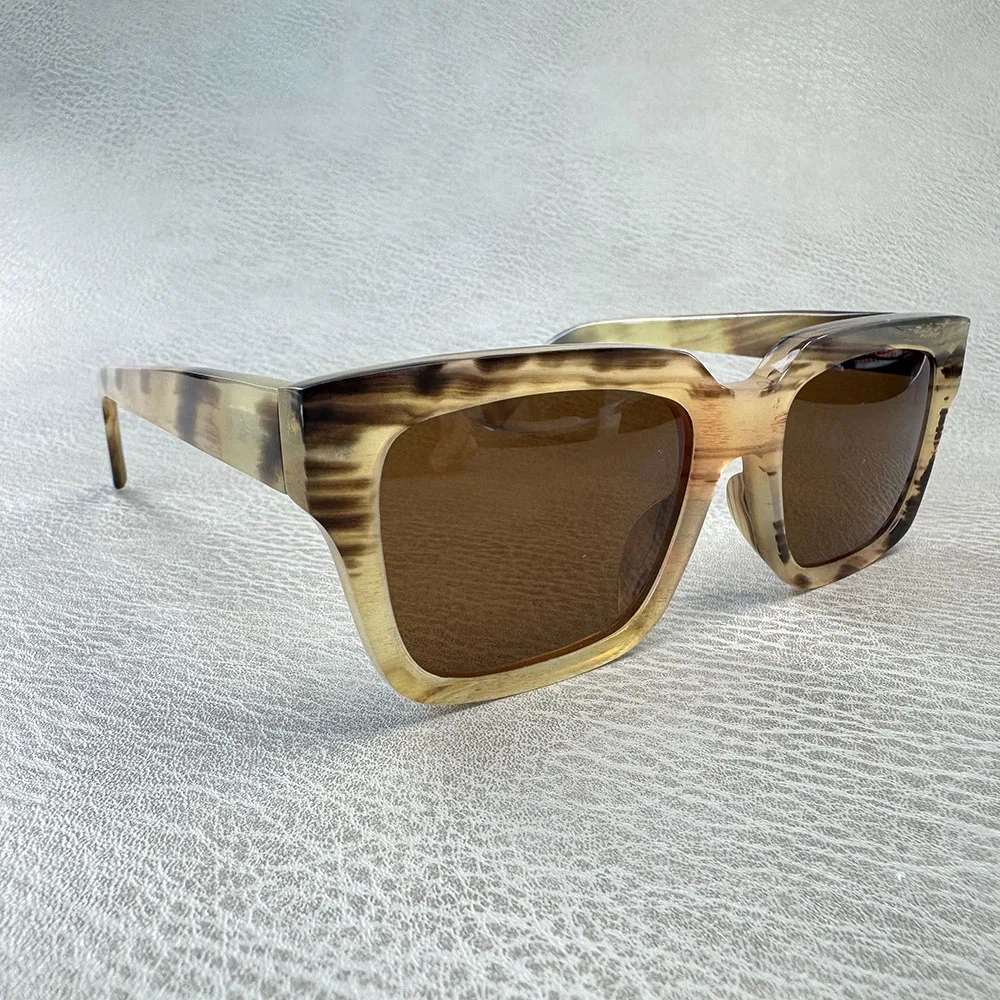 

Women Sunglasses Men Unique Vintage Square Retro Handmade Honey Black Horn Prescription Man Sunglass Polarized Fashion Glasses
