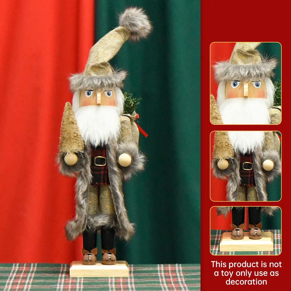 38CM Wooden Nutcracker Soldier Santa Claus Doll Festive Christmas New Year Party Desktop Decoration Holiday Handicrafts Gift