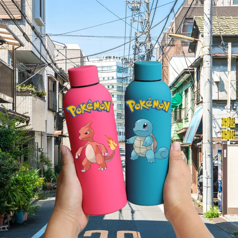 500ML Pokemon Water Cup Pikachu Eevee thermal mug Double Layer Vacuum Stainless Steel Frosted Bottle Anime Adult Kid gift