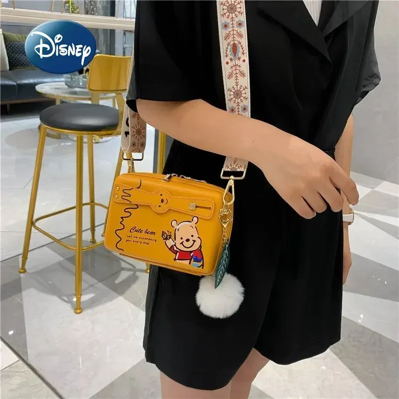 Disney Winnie The Pooh ใหม่ผู้หญิงหนึ่งไหล่ Crossbody กระเป๋าการ์ตูนน่ารักกระเป๋าสตรีแนวโน้มแฟชั่นสาวหนึ่งไหล่กระเป๋า