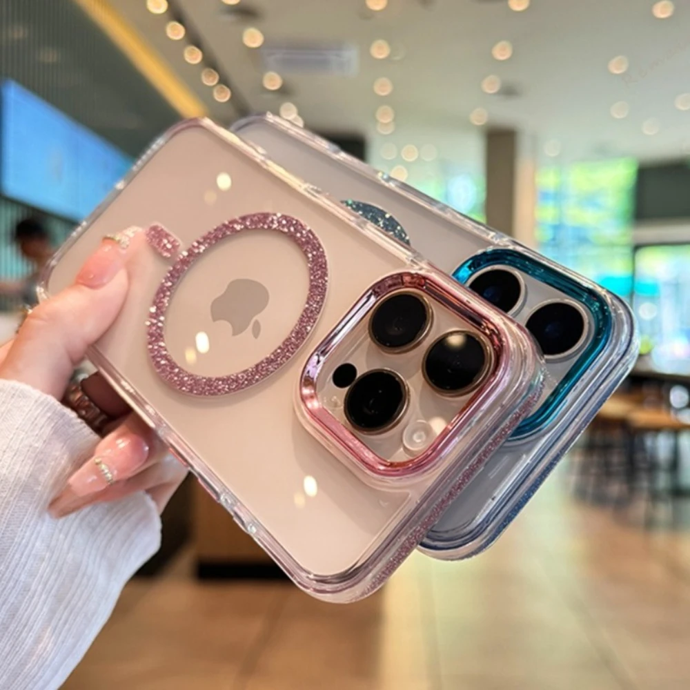 

Luxury Silicone Phone Case For iPhone 15 14 13 12 11 16 Pro Max 14 15 16 Plus Bling Bling Glitter Protector Shockproof Cover