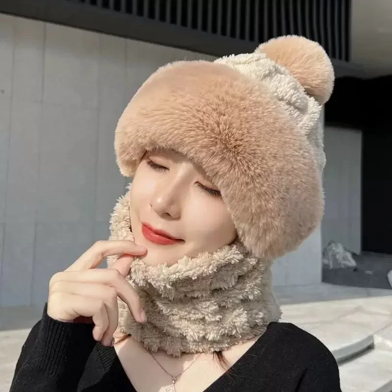 Lntegrated Ear Protection Windproof Cap Scarf, Knitting Thick Warm Ear Guard Hat Fashion Women Winter Knitted Hat قبعات رجالي