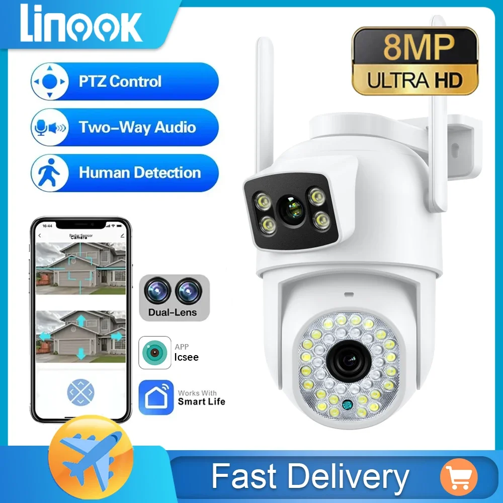 

Linook 4K 8MP wireless outdoor WIFI phone connection, CCTV 360 IP security camera, waterproof pan tilt monitoring, full-color