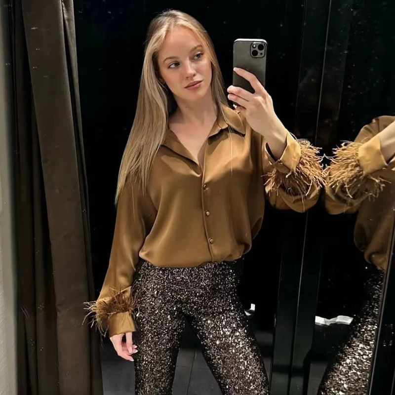 

Spring 2026 New Fashion Feather Women's Shirts Chic and Elegant Youth Office Blouses Women Street Leisure Holiday Blouses Tops