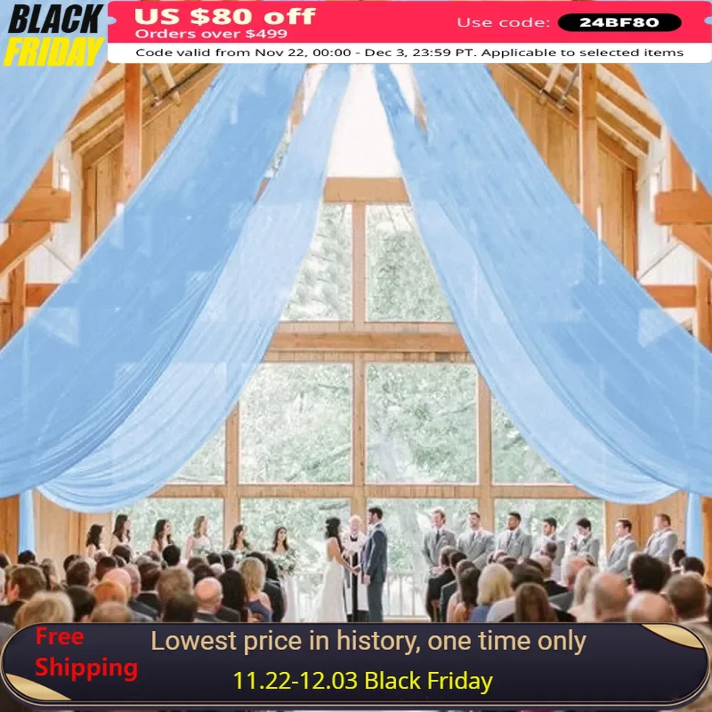 

5x10ft Ceiling Drapes for Wedding, Chiffon Sheer Ceiling Drapes Fabric, 6 Panels Wedding Ceiling Drapes