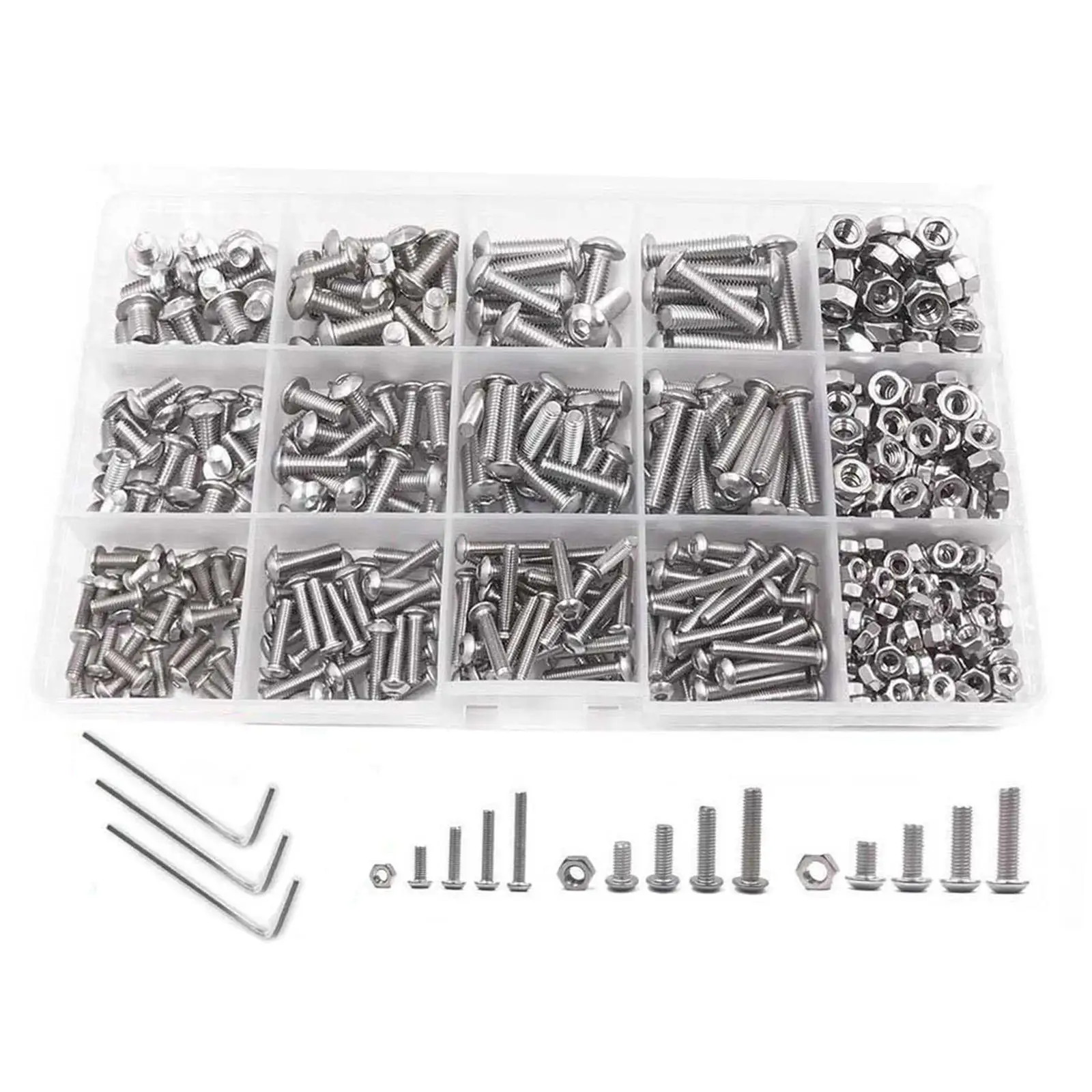 500Pcs Socket Caps Head Screws Set with Box Rustproof Fasteners Hardware Bolt and Nut 3 M5 for Furniture Repair