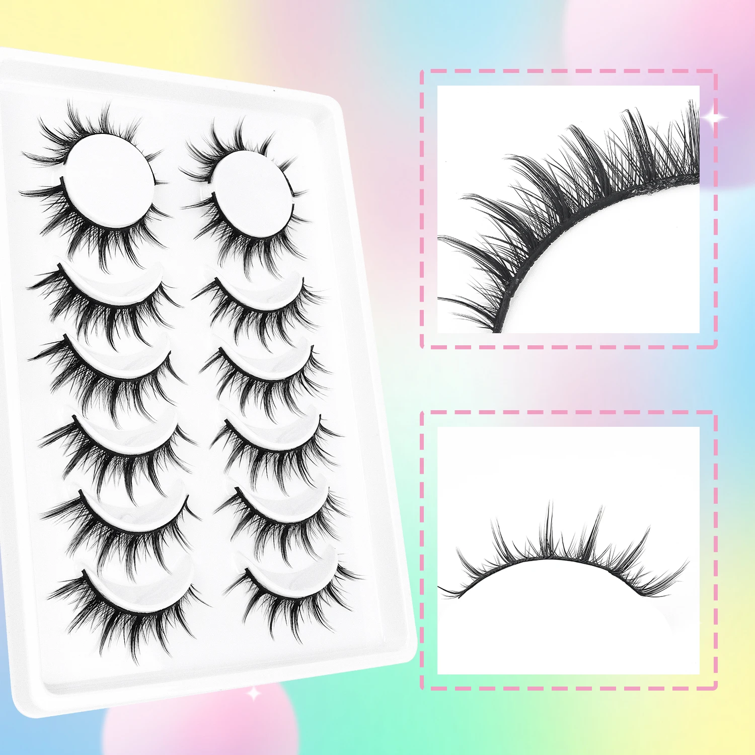 7 Pairs of Little Devil False Eyelashes, Cosplay Manga Eyes, Tapered Eyelashes, Lolita Style, Black Stem Paired Eyelashes, Length 2-14mm, Suitable for Daily Use, Dating, Holiday Gifts