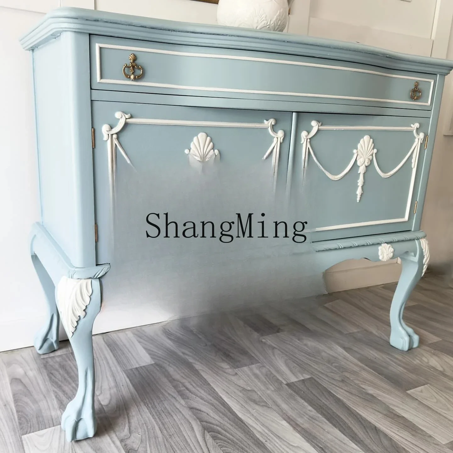 

FG retro solid wood carving flower entrance cabinet living room decoration modern simple storage side cabinet can be customized