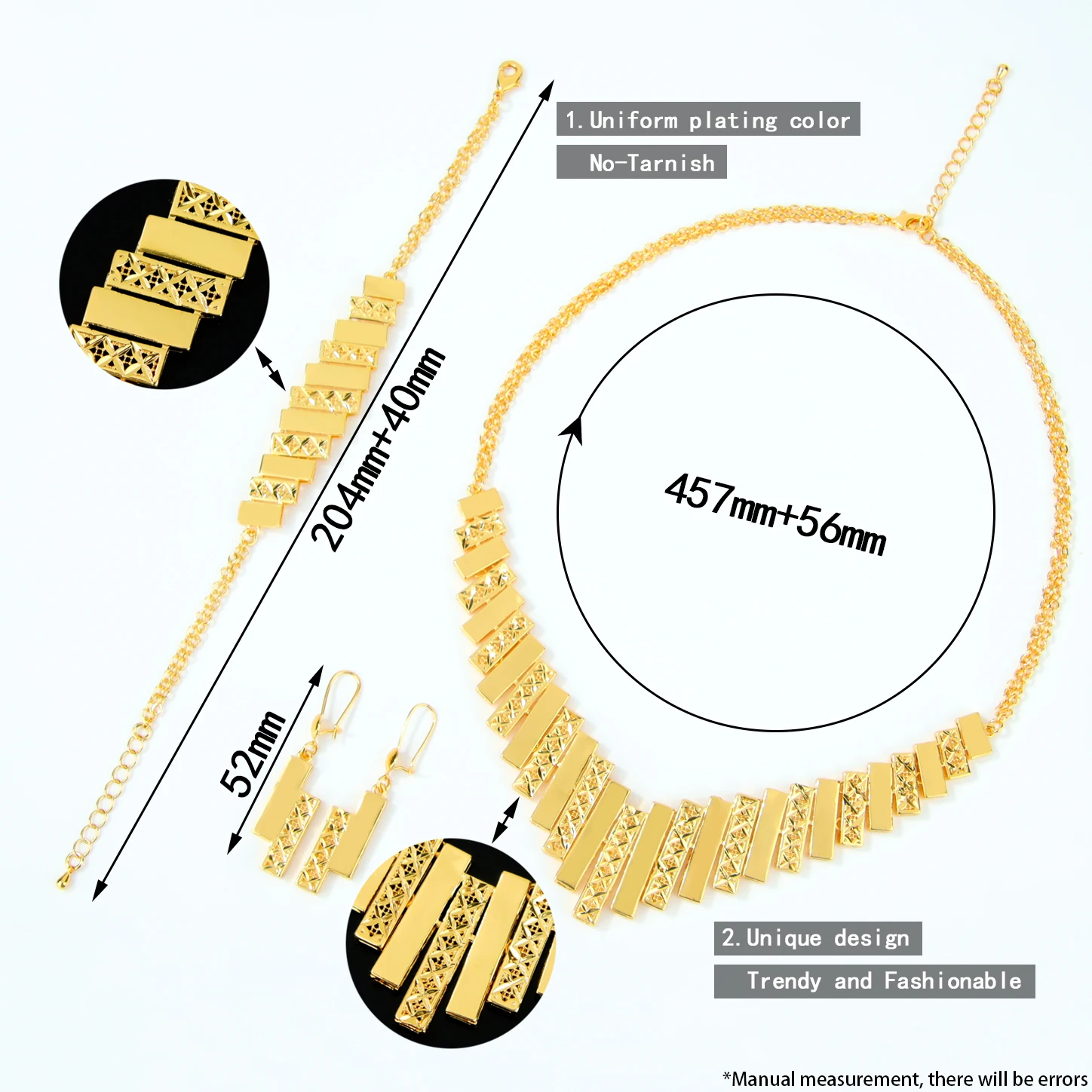 Gorgeous Dubai Wedding Jewelry Set, 21k Gold Plated
