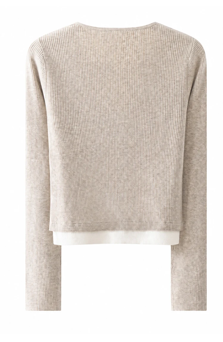 MZ62017 Elegante Damen-Strickjacke mit Reißverschluss, V-Ausschnitt, Langen Ärmeln und Kontrastbesatz aus Modal-Mischung, Mehrlagiges Strickoberteil für Herbst und Winter – Detail 16