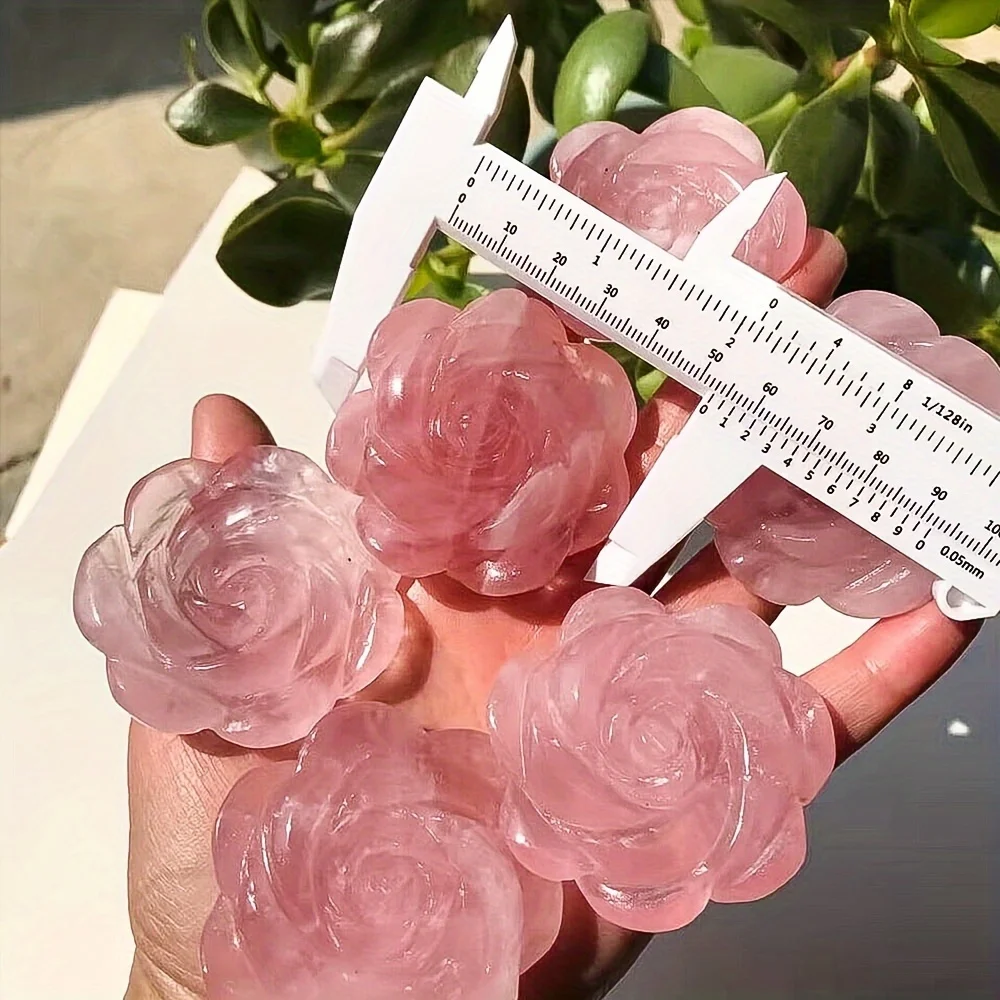 Hand-Carved Rose Quartz Crystal Figurine - Natural Gemstone Flower Decor for DIY Jewelry & Home Crafts Pendants  Making