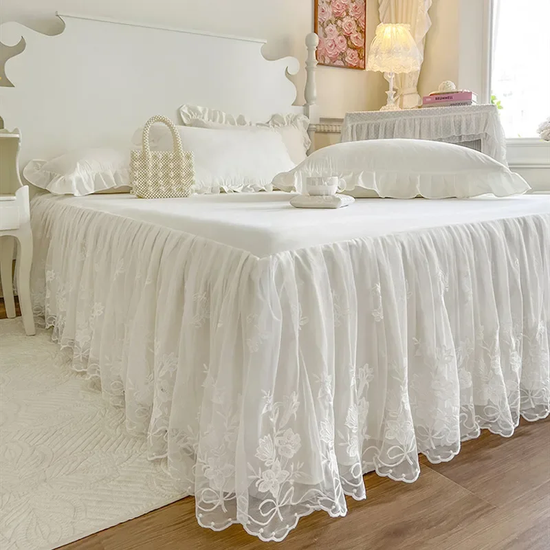 

Lace Style Bed Skirt Queen Size Bed Cover Girls Room Bedspread Skin-friendly Bed Linen for Home (Pillowcase Need Order)
