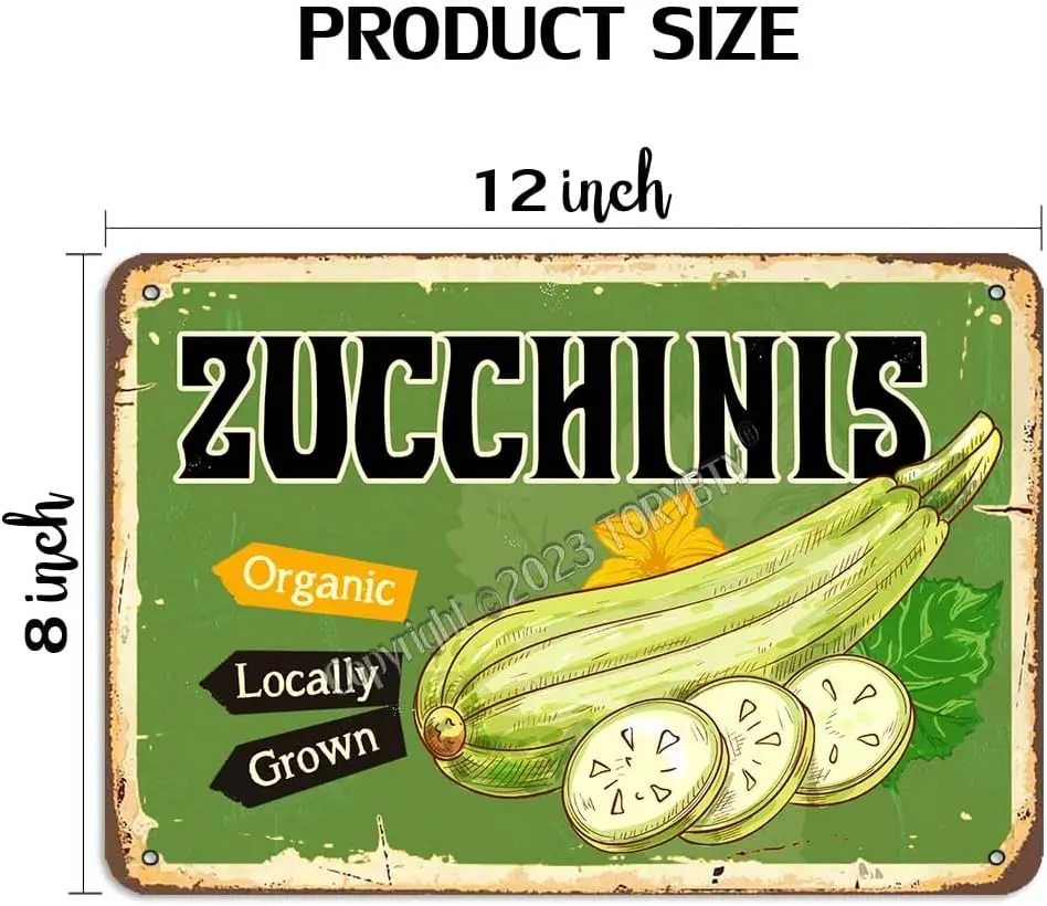 Zucchinis Organic Locally Grown Tin 8 X 12 Inch Retro Look Decoration Art Sign for Home Kitchen Farm Garden Farmhouse Shop Store