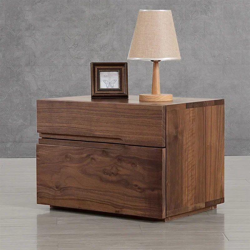 Black walnut all-solid wood bedside table, modern simple small apartment cherry wood storage white oak