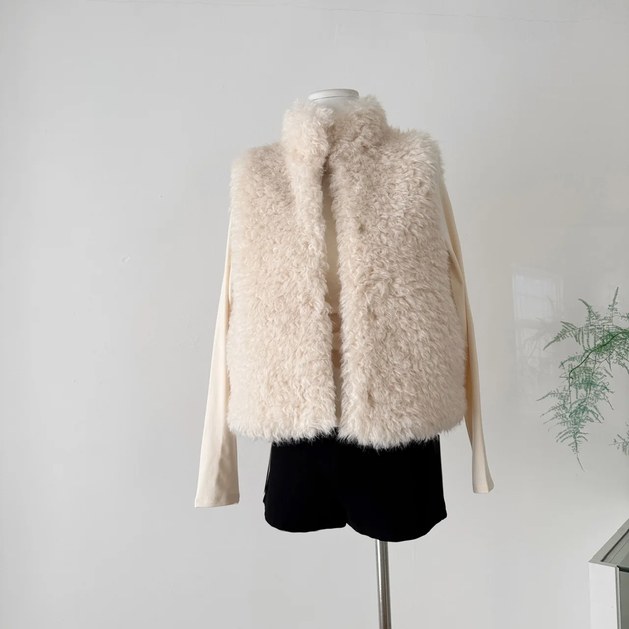 

Роскошный жилет из козьего меха - зимняя теплая флисовая подкладка, повседневный коричнево-бежевый кардиган без рукавов для женщин